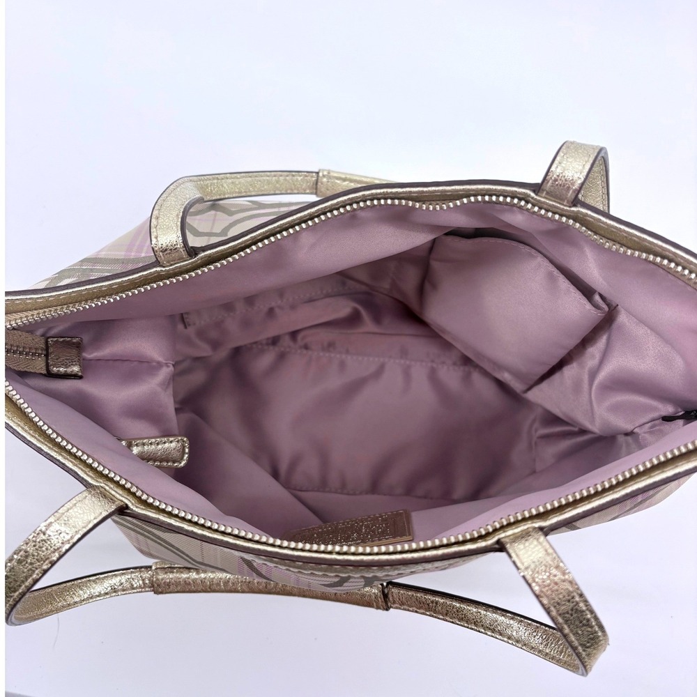 Coach Heritage Plaid Signature C Tote Bag Metallic Gold Lavender F17474 - Picture 10 of 11
